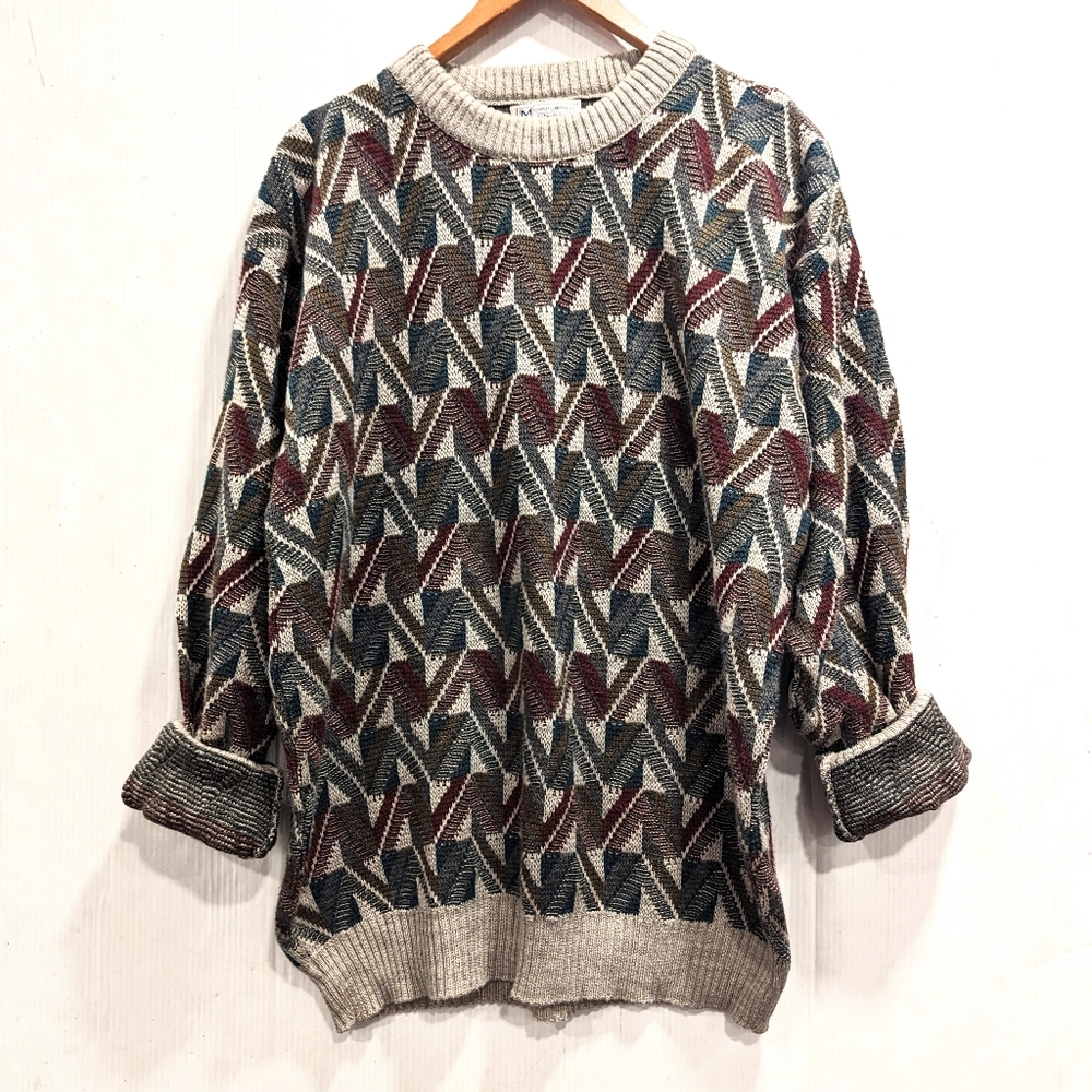 VINTAGE 90s geometric printed oversized slouchy crewneck grandpa sweater